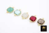 Square Gemstone Connectors, Gold Birthstone Links AG #2178, Gold Plated 925 Sterling Silver