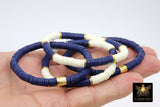 Heishi Beaded Bracelet, Navy and Off White Gold Stretchy Bracelet #698, Team School Spirit Clay Beaded Bracelets