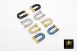 Gold Horseshoe Link Clip, CZ Pave Beaded End Clasp for Chain Links #282, U Shape Shackle Horseshoe Connectors