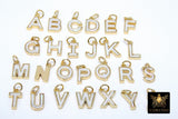 Gold Shell Letter Charms, 9 mm Gold Alphabet Letters, Small White Pearl Shell Personalized Alphabet