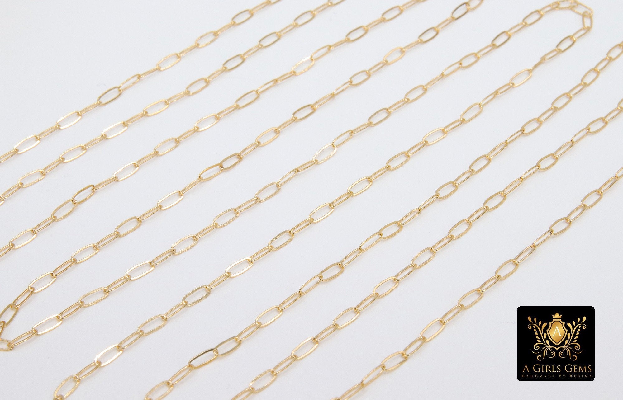 925 Sterling Silver Paperclip Chain, 5.2 mm 14 K Gold Filled Rectangle Drawn Chains CH# 853, Unfinished Oval Chains CH# 753