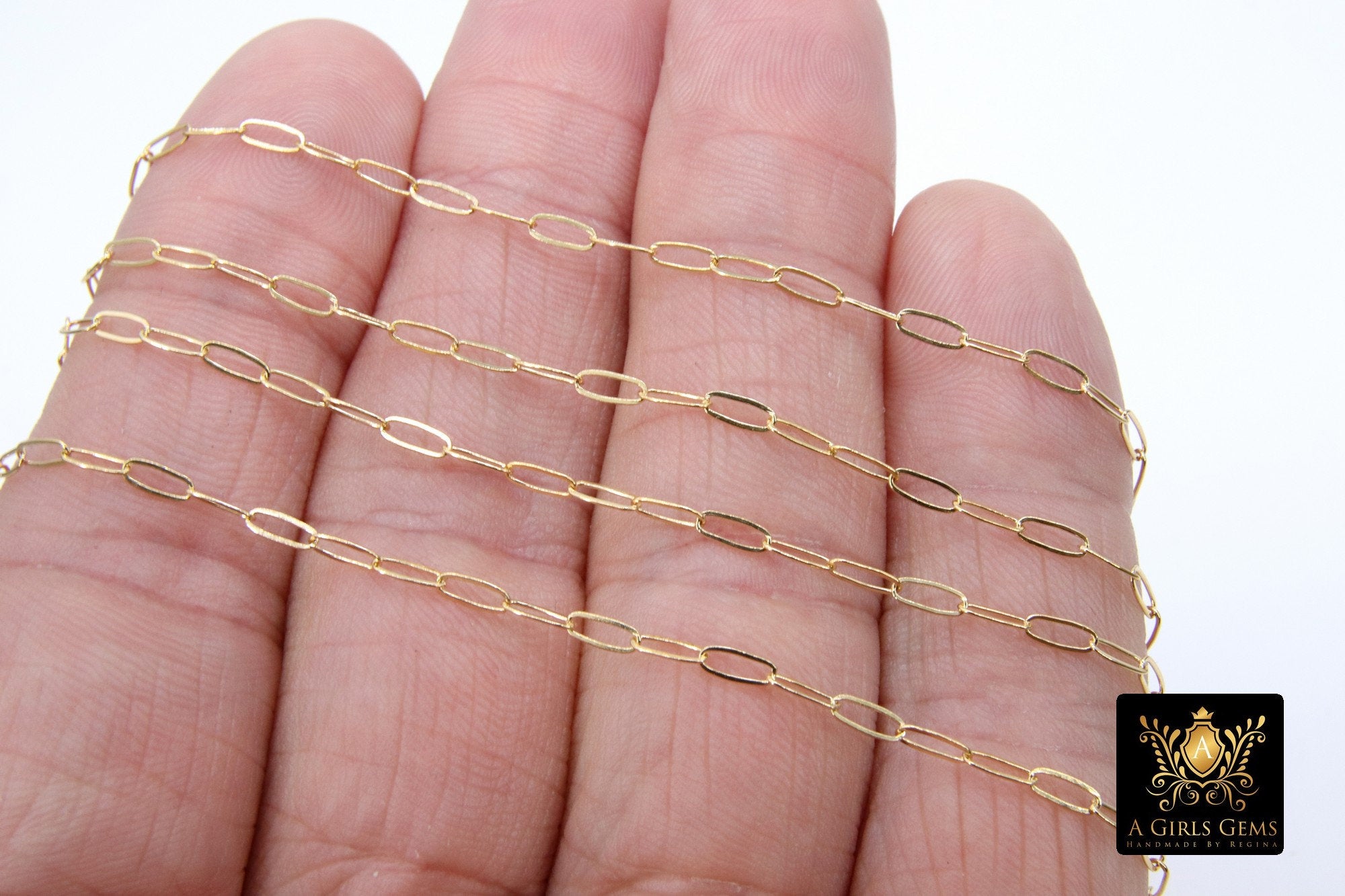 925 Sterling Silver Paperclip Chain, 5.2 mm 14 K Gold Filled Rectangle Drawn Chains CH #853, Unfinished Oval Chains