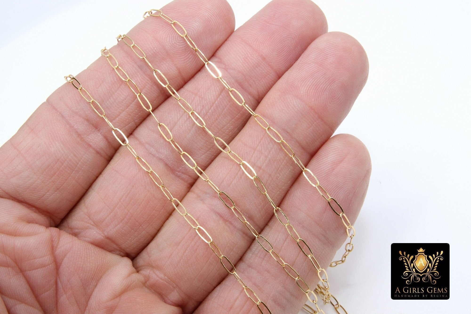 925 Sterling Silver Paperclip Chain, 5.2 mm 14 K Gold Filled Rectangle Drawn Chains CH #853, Unfinished Oval Chains