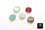 Square Gemstone Connectors, Gold Birthstone Links AG #2178, Gold Plated 925 Sterling Silver