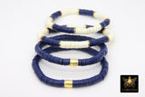 Heishi Beaded Bracelet, Navy and Off White Gold Stretchy Bracelet #698, Team School Spirit Clay Beaded Bracelets