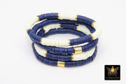 Heishi Beaded Bracelet, Navy and Off White Gold Stretchy Bracelet #698, Team School Spirit Clay Beaded Bracelets