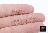 14 K Gold Filled Textured Heart Charms, 10 mm 925 Sterling Silver Soldered Links # 2199, Twist Closed Heart Rings