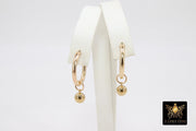 Gold Butterfly Hoop Earrings, 14 K Gold Filled Thick Hoop Dangle Charm Earrings # 2136, 5 Sizes