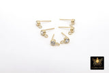 14 K Gold Filled Cubic Zirconia Earrings, CZ Stud Earring Post # 2259, Findings with Open Loops
