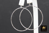 Textured Silver Round Hoop Ear Rings, 50 mm Glittery Gold Charms #807, High Quality Light Weight Wire Hoops Finding