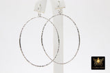 Textured Silver Round Hoop Ear Rings, 50 mm Glittery Gold Charms #807, High Quality Light Weight Wire Hoops Finding