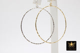 Textured Silver Round Hoop Ear Rings, 50 mm Glittery Gold Charms #807, High Quality Light Weight Wire Hoops Finding