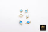 925 Sterling Silver Solitaire Connectors, 4 mm White Opal Links # 2338, Pink CZ Style Silver Blue Opal