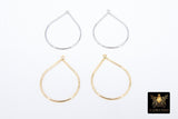 Silver Teardrop Hoop Ear Rings, 20 x 25 mm Silver Charms #737, Oval Gold Hoops High Quality Light Weight Wire Hoops Finding