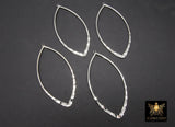 Textured Silver Petal Leaf Hoop Ear Rings, 31 x 65 mm Glittery Gold Charms #661, Oval Marquis High Quality Light Weight Wire Hoops Finding