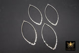 Textured Silver Petal Leaf Hoop Ear Rings, 31 x 65 mm Glittery Gold Charms #661, Oval Marquis High Quality Light Weight Wire Hoops Finding