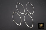 Textured Silver Petal Leaf Hoop Ear Rings, 31 x 65 mm Glittery Gold Charms #661, Oval Marquis High Quality Light Weight Wire Hoops Finding