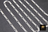 925 Sterling Silver Figaro Chains, 8.6 x 3.5 mm Large Diamond Cut Chain CH #846, By Foot