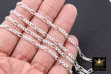 925 Sterling Silver Figaro Chains, 8.6 x 3.5 mm Large Diamond Cut Chain CH #846, By Foot