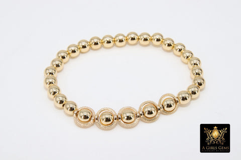 White Turquoise Gold Beaded Bracelet, 6 mm Gold Saturn Magnesite and Round Stretchy Bracelet #795, Round Beaded Bracelets