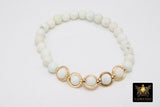 White Turquoise Gold Beaded Bracelet, 6 mm Gold Saturn Magnesite and Round Stretchy Bracelet #795, Round Beaded Bracelets