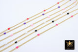 Gold Dainty Curb Enamel Chain, Rainbow Necklace Beaded Satellite Chain CH #611, By the Yard