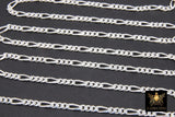 925 Sterling Silver Figaro Chains, 8.6 x 3.5 mm Large Diamond Cut Chain CH# 846, By Foot