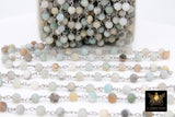 Matte Amazonite Rosary Chain, 6 mm Silver Wire Wrapped CH #537, Frosted Beaded Chain