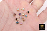 14K Gold Filled Birthstone Charms Bracelets, US 14 K GF Beaded 3 4 5 6 8 mm CZ, Colorful Stretchy