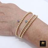 14K Gold Filled Birthstone Charms Bracelets, US 14 K GF Beaded 3 4 5 6 8 mm CZ, Colorful Stretchy