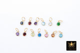 14 K Gold Filled CZ Charm, 4 mm Birthstone Round Charm with Jump Rings # 3237, Birthday Permanent Jewelry