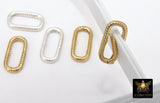 925 Sterling Silver Textured Oval Push Clasp, 17 mm Gold Spring Clip #2272, Carabiner Clasp