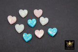 Glitter Heart Jewelry Beads, Blue Pink or White Heart Charms #525, Side to Side 2 mm Holes