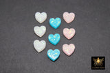 Glitter Heart Jewelry Beads, Blue Pink or White Heart Charms #525, Side to Side 2 mm Holes