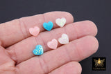 Glitter Heart Jewelry Beads, Blue Pink or White Heart Charms #525, Side to Side 2 mm Holes