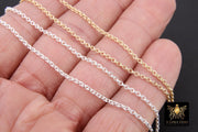 14 K Gold Filled Double Rolo Chains, 2 mm 925 Sterling Silver 1.6 mm Thick Unfinished, Belcher By The Foot