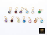 14 K Gold Filled CZ Charm, 6 mm Birthstone Round Charm with Jump Rings #3937, Birthday Permanent Jewelry