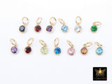 14 K Gold Filled CZ Charm, 4 mm Birthstone Round Charm with Jump Rings # 3237, Birthday Permanent Jewelry