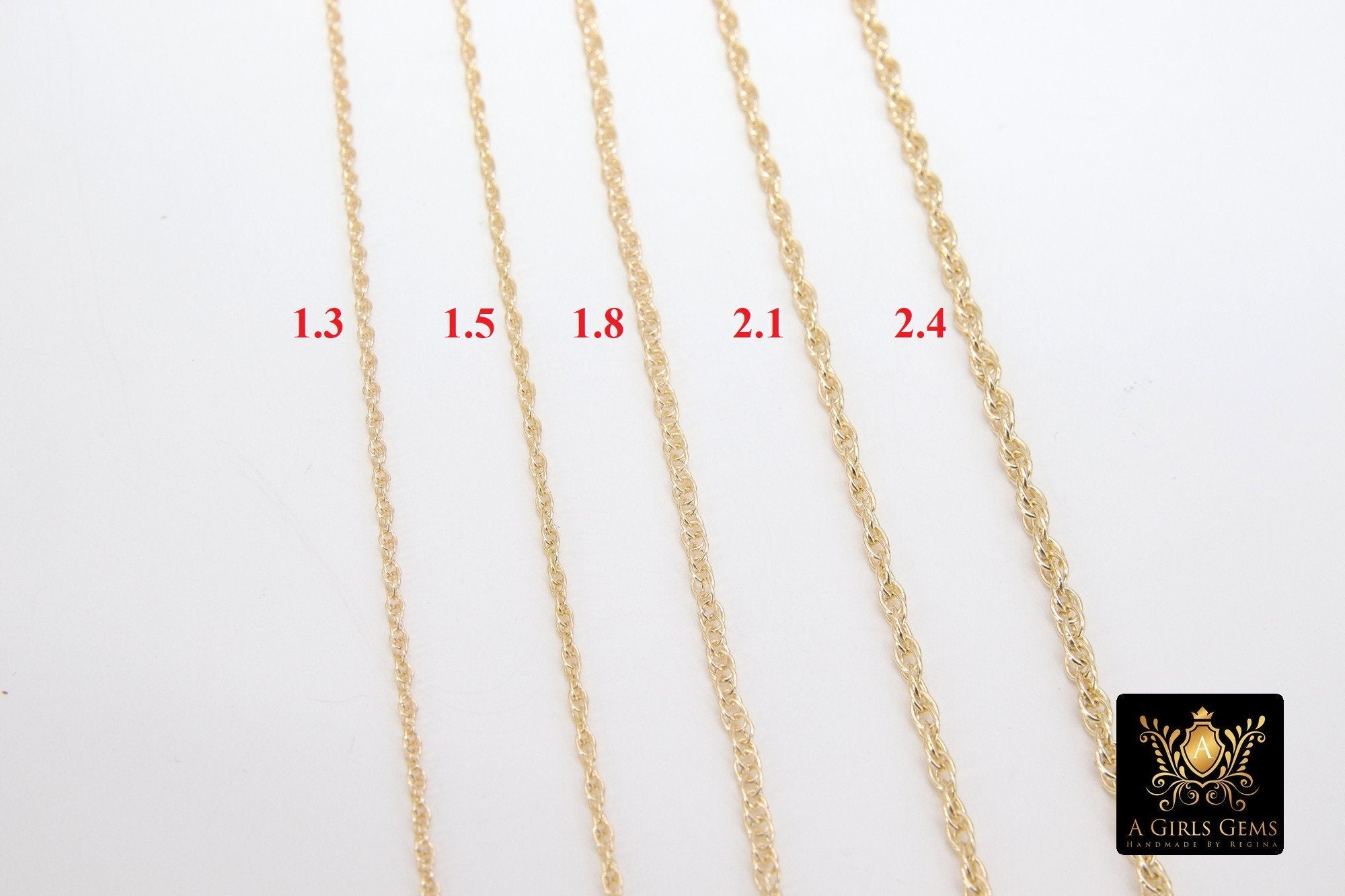 925 Sterling Silver Rope Jewelry Chains, 14 K Gold Filled Large Rope Chain CH # 713, USA Gold 2.4 mm 2.1 mm 1.8 mm