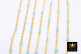 Gold Dainty Curb Enamel Chain, Rainbow Necklace Beaded Satellite Chain CH #611, By the Yard