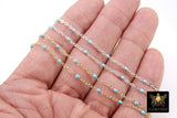 Gold Dainty Beaded Satellite Chain, Baby Blue Enamel Jewelry Chain CH #651, Bright Silver Pink