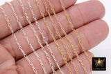 925 Sterling Silver Figaro Chains, Unfinished By The Foot CH# 843, 1.6 mm 14 K Gold Filled Dainty CH# 743 Long and Short Link Chains