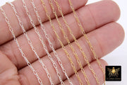 925 Sterling Silver Figaro Chains, Unfinished By The Foot CH# 843, 1.6 mm 14 K Gold Filled Dainty CH# 743 Long and Short Link Chains