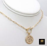 Protection Toggle Coin Necklace, Genuine 14 K Gold Filled Chain Necklace, St Christopher Medal Chunky Choker