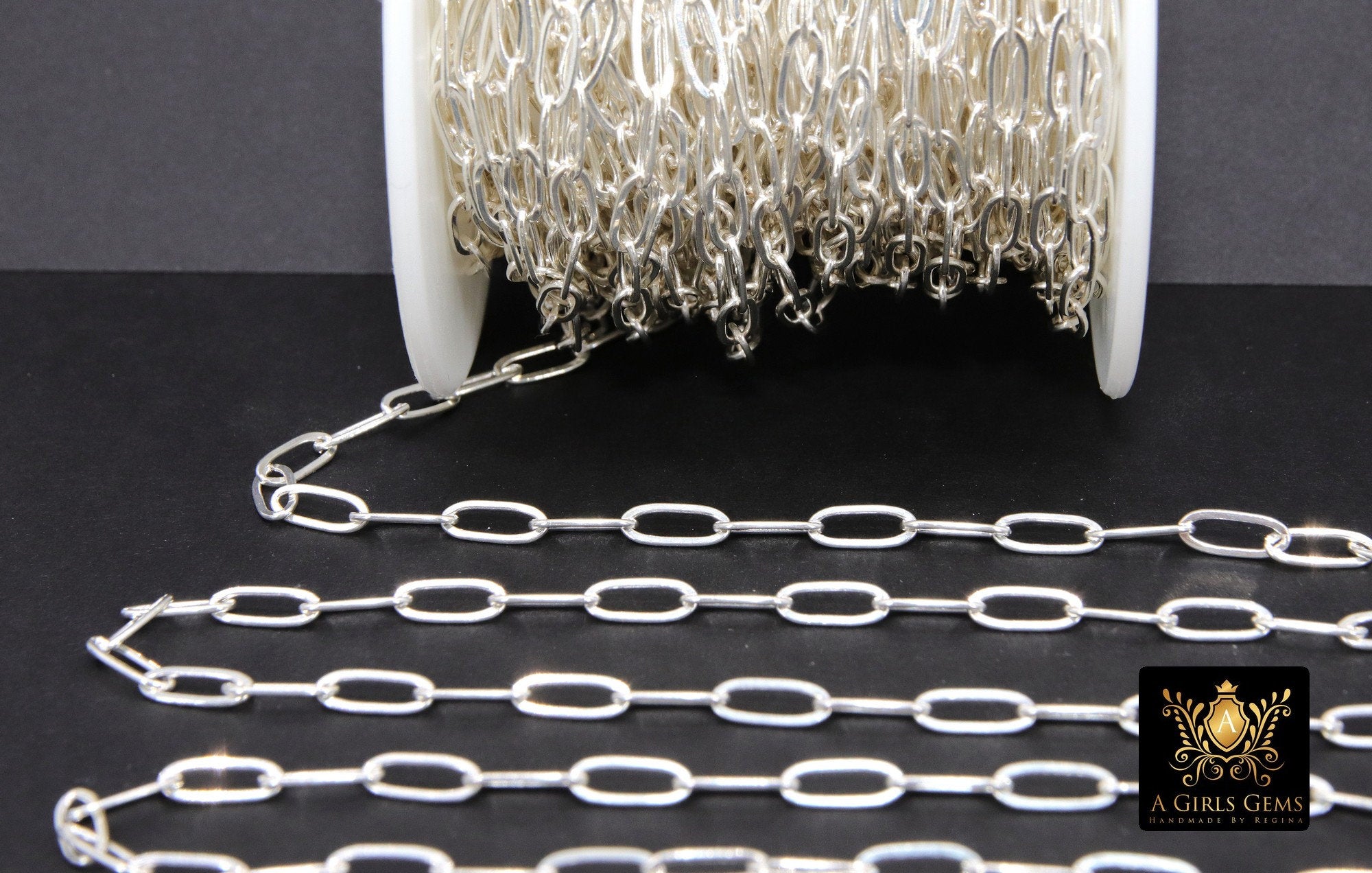 14 K Gold Filled Mixed Metal Paperclip Chain, 8.5 mm Rectangle Drawn CH# 856, 925 Sterling Silver Oval Chains CH# 756