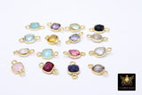 Square Gemstone Connectors, 6 mm Birthstone Connectors, Gold Plated 925 Sterling Silver