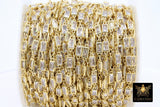 Genuine Cubic Zircon Chains, 4 x 11 mm Rectangle Bezel CH #550, Gold Plated CZ Connector Chain