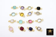 Square Gemstone Connectors, 6 mm Birthstone Connectors # 3108, Gold Plated 925 Sterling Silver