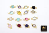 Square Gemstone Connectors, 6 mm Birthstone Connectors # 3108, Gold Plated 925 Sterling Silver