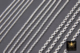 925 Sterling Silver Rolo Chains, 2 mm 2.2 mm 3.7 mm 925 Sterling CH# 764, Thick Unfinished